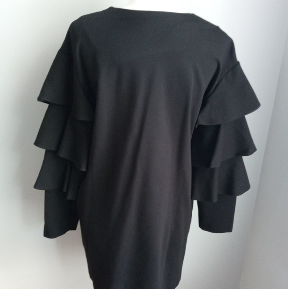 JOSEPH RIBKOFF BLACK TIERED SLEEVE PEARL BUTTON COAT SIZE 4. - Picture 6 of 13
